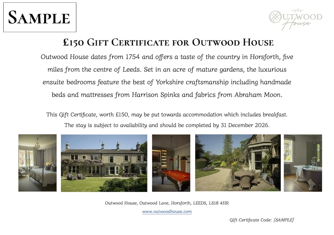 Sample gift certificate for Outwood House Sample gift certificate for Outwood House